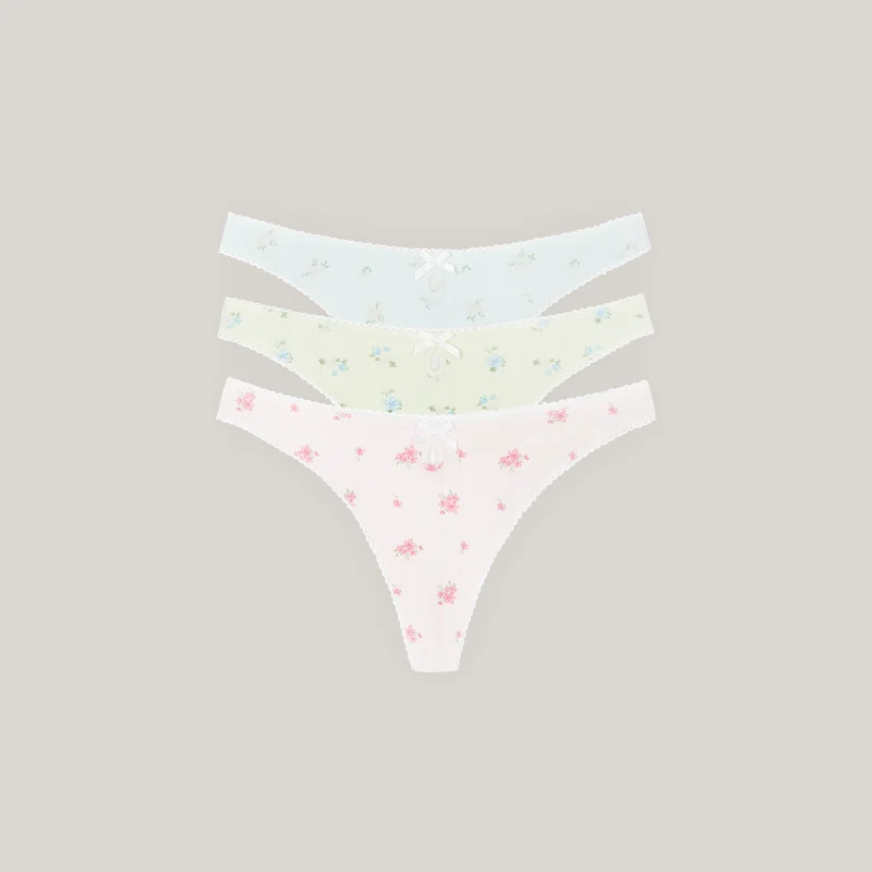 Pointelle Stringtrosor (3-pack) - Pastel Print