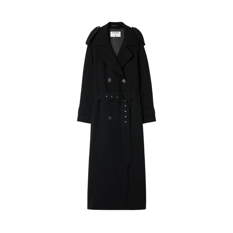 Draped Trench Coat - Black