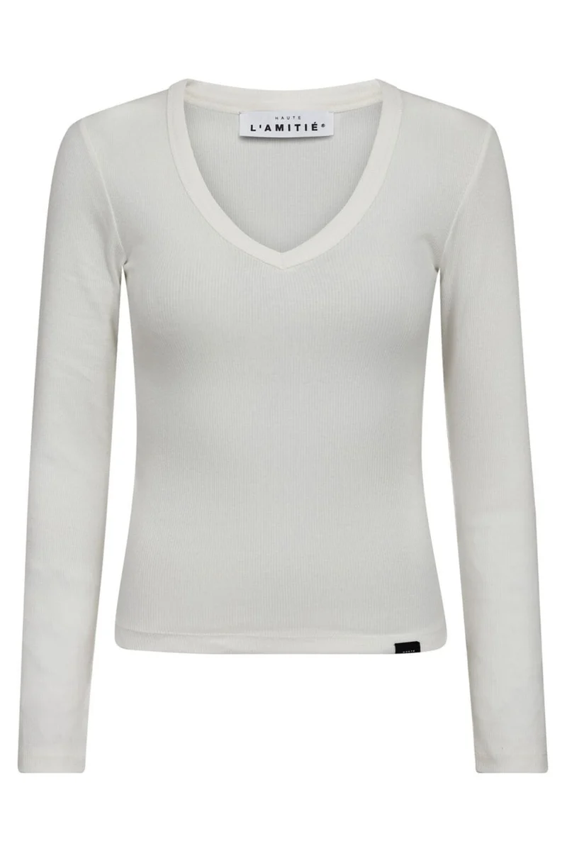 Haute L'Amitié - Deep V Ls Rib Tee HL10822 - White