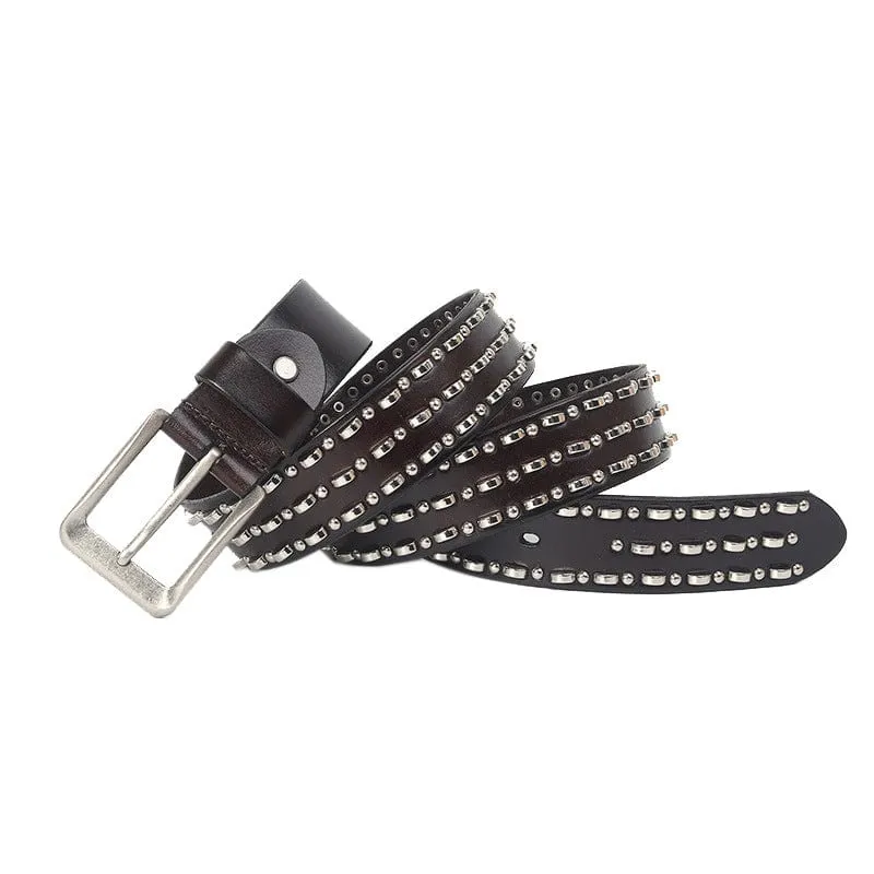 Punk Metal Ring Läderbälte för män