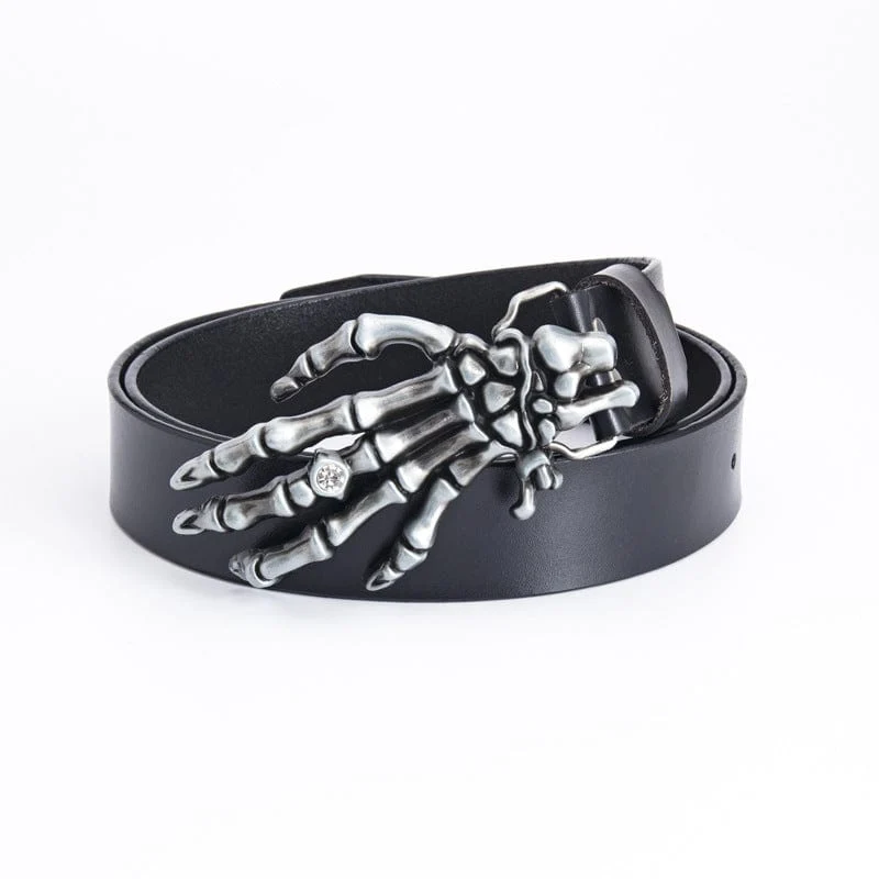 Punk Skeleton Hand Faux Läder Bälte för män