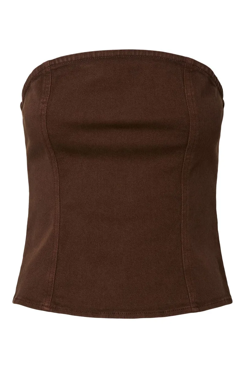 Pieces - Pcsalume Denim Corset Top - 5011108 Chicory Coffee
