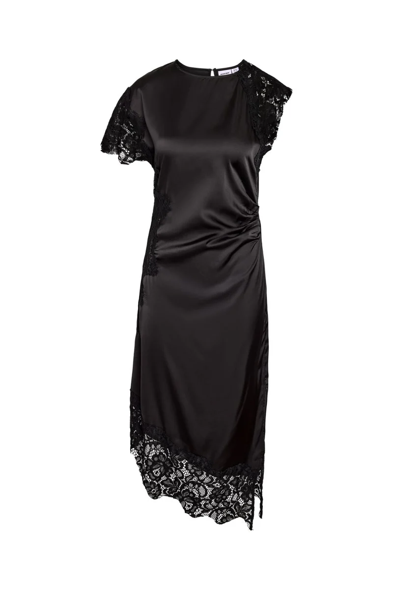 Noisy May - Nmwren S/S Satin Lace Long Dress - 5109587 Black