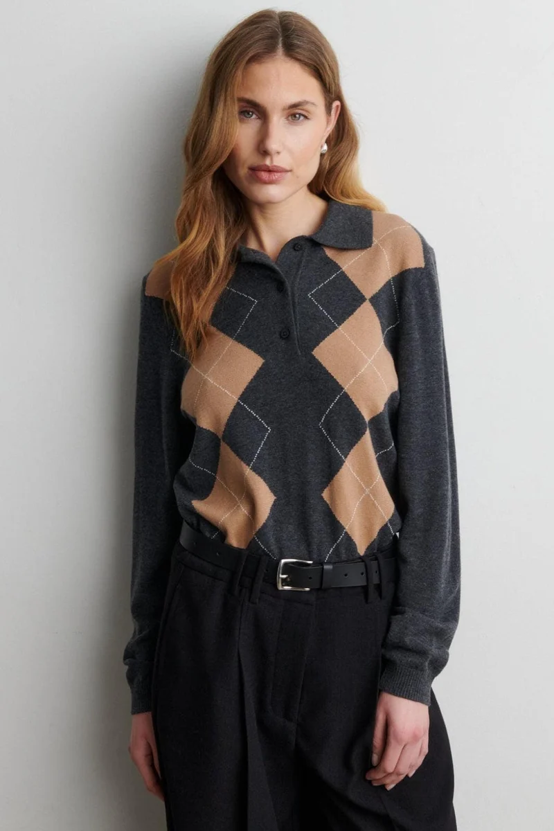 Second Female - Shailene Knit Polo 61118 - 7003 Dark grey melange