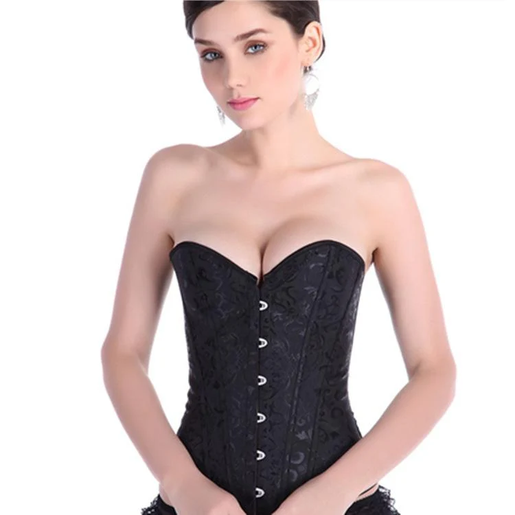 Gothic Jacquard Overbust-korsetter för kvinnor med T-bak