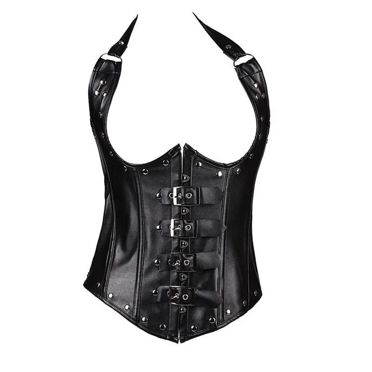 Kvinnors gotiska nitar Halter Top Underbust Korsetter Med T-rygg