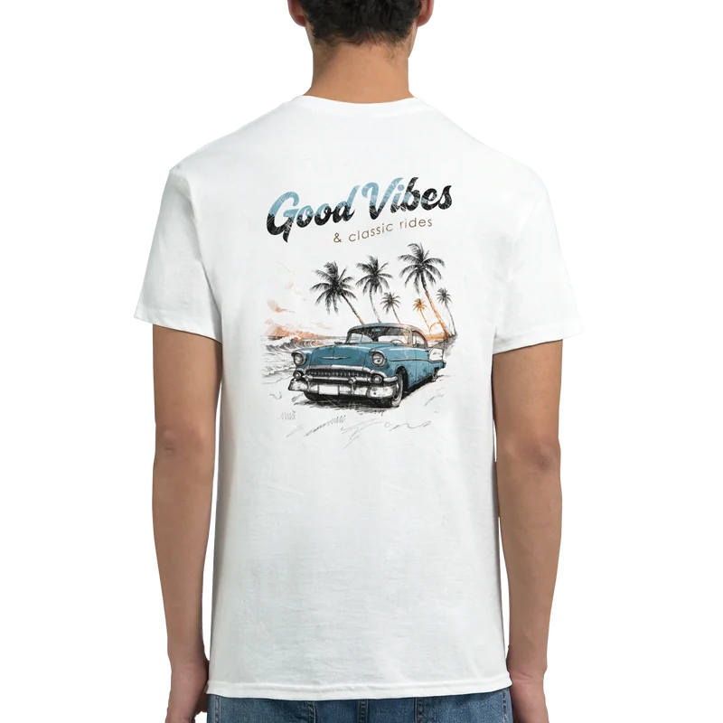 T-shirt - Good Vibes & Classic Rides | Ryggtryck