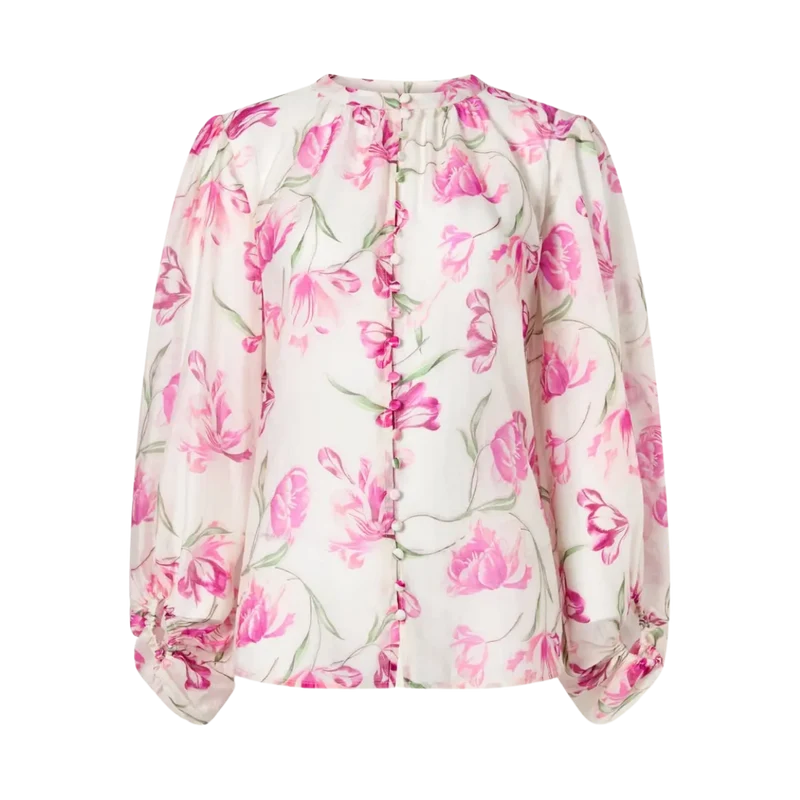 Minoa Balloon Slevee Sheer Blouse - Tulip Pink