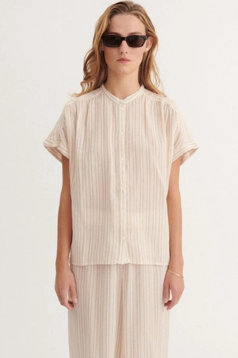 Basic Apparel - Calli Ss Shirt BA425-02 - 779 - Smokey Gray / Whisper White / Cedar Wood