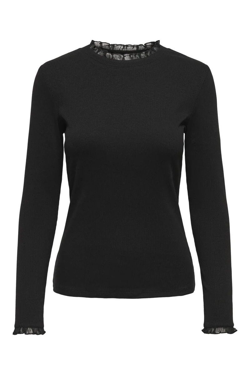 Only - Onlleslie L/S Lace Mix Top - 4141119 Black