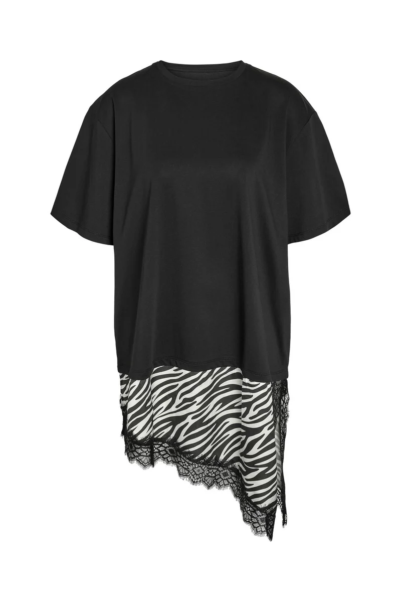 Noisy May - Nmfilla S/S Oversize Satin T-Shirt - 5191000 Black Zebra