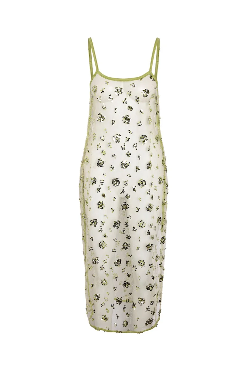 Noisy May - Nmzigga S/L Sequin Mesh Dress - 5111606 Daiquiri Green