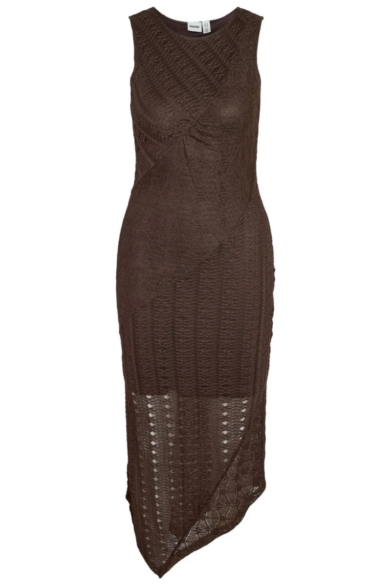 Noisy May - Nmbailey S/L Lace Assym Dress - 5122651 Chocolate Brown
