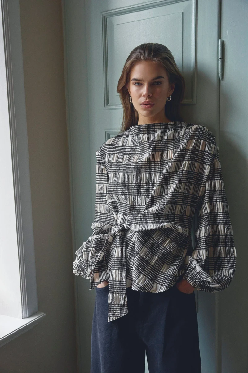 Co´Couture - Chandlercc Check Tie Blouse 500380 - 10006 - Bone