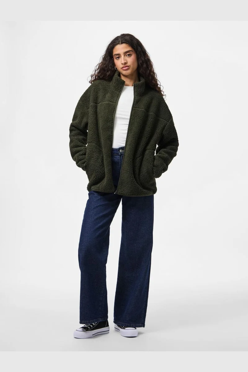 Pieces - Pcsadia Ls Teddy Jacket - 4863608 Forest Night
