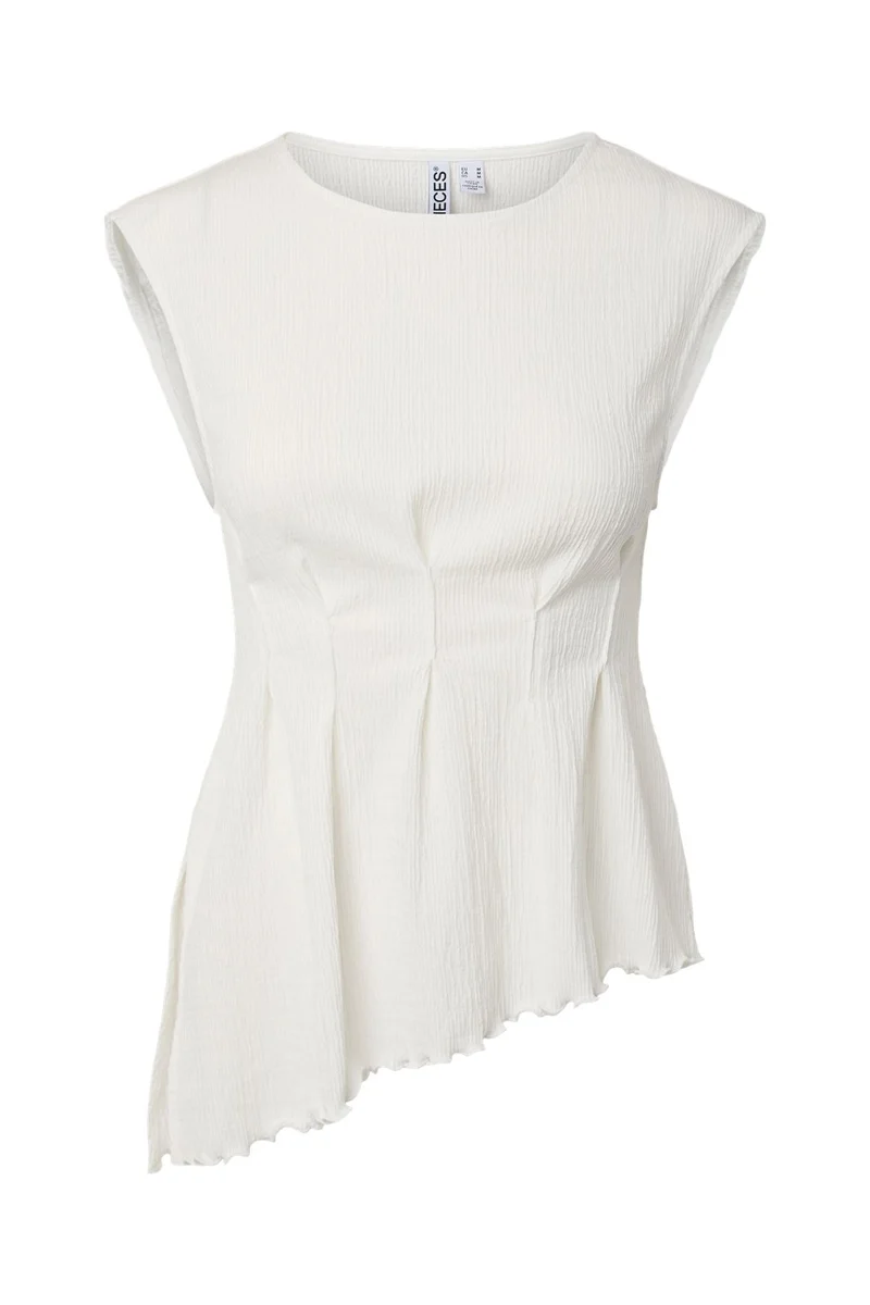 Pieces - Pcmalie Sl Asymetric Top - 5141071 Bright White
