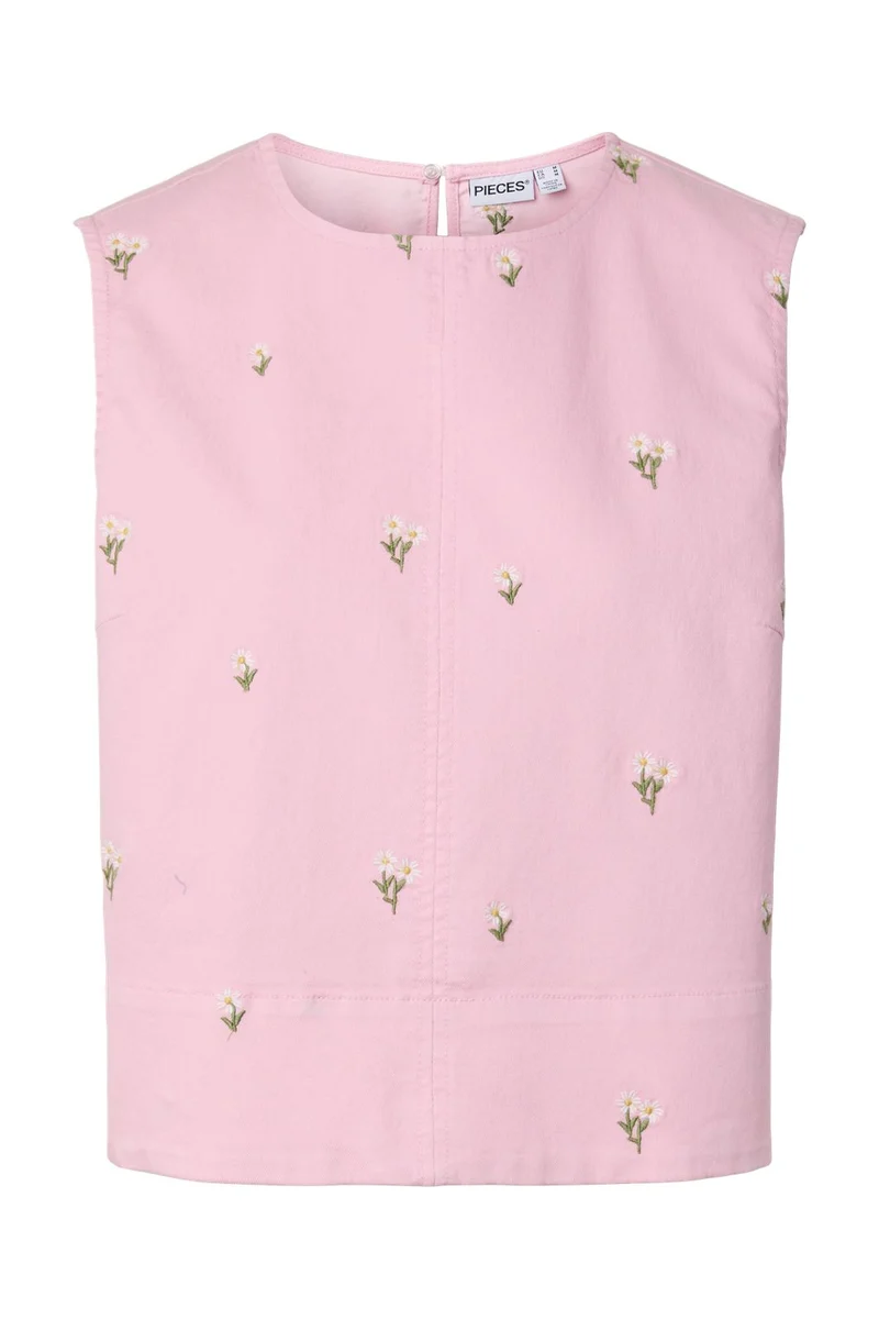Pieces - Pcflora Sl Emb Top - 5124692 Roseate Spoonbill Yellow Flower Ebroidery