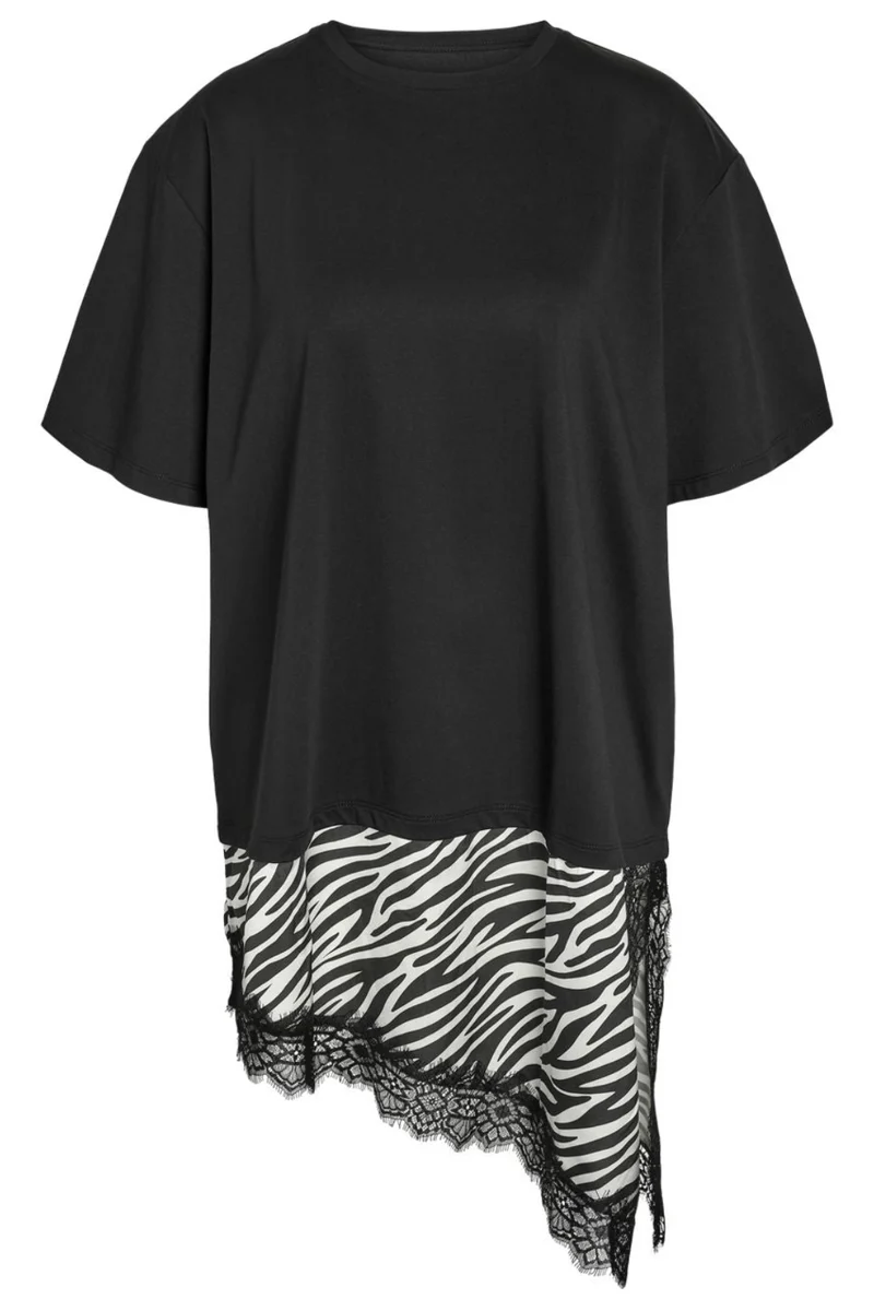 Noisy May - Nmfilla S/S Oversize Satin T-Shirt - 5191000 Black Zebra