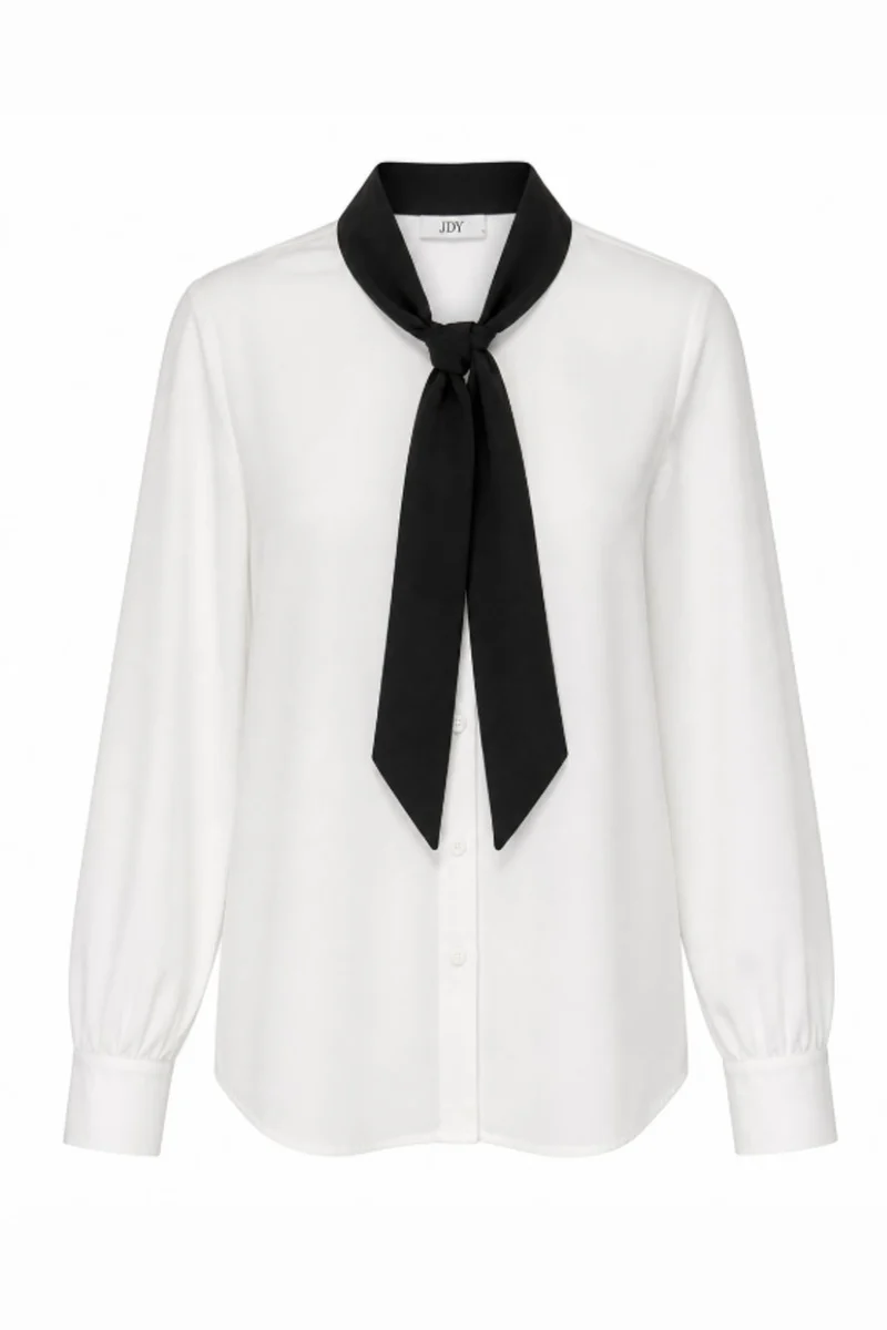 JDY - Jdymatilda L/S Scarf Shirt - 5232676 Cloud Dancer Black Scarf