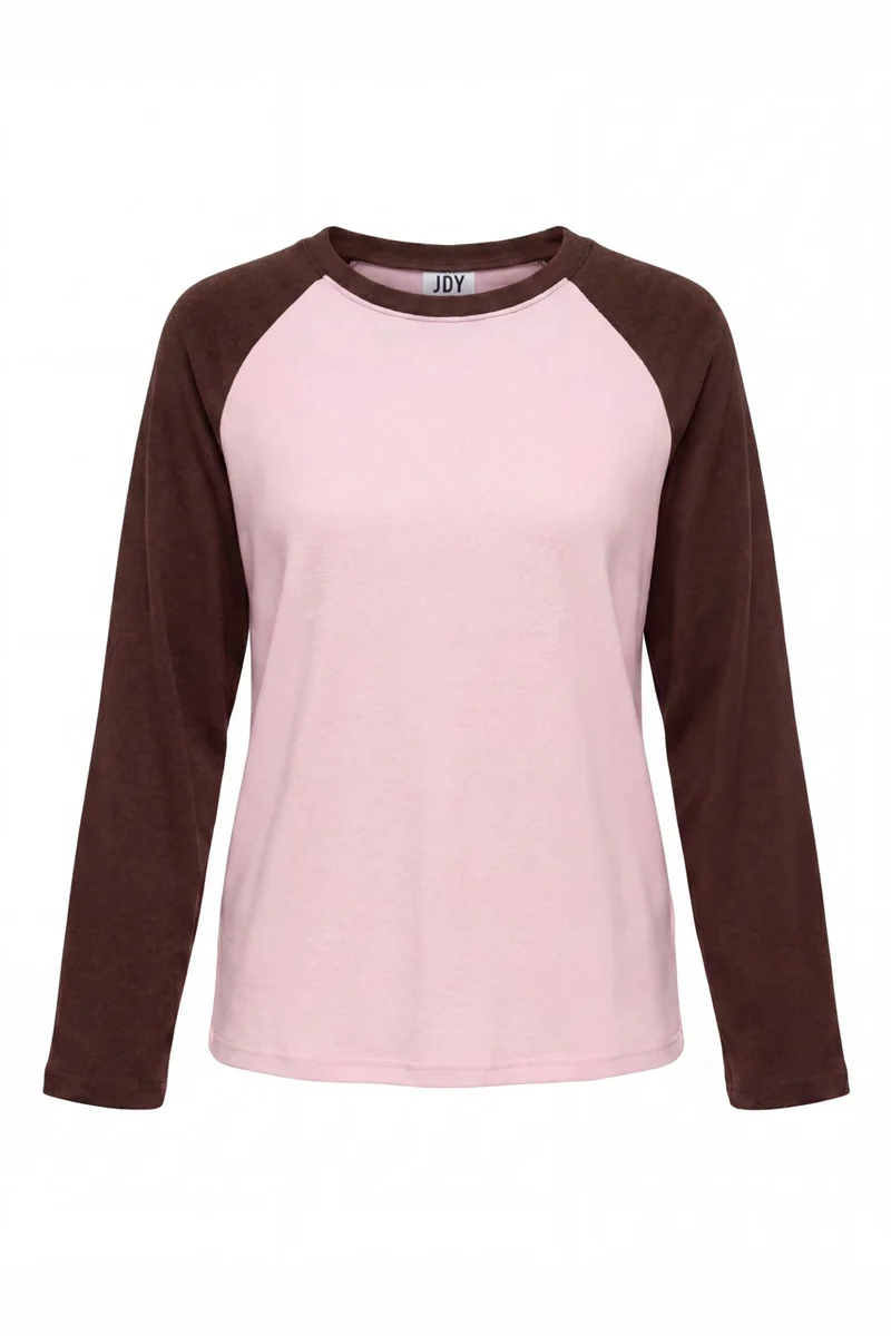 JDY - Jdyjeanett L/S Raglan Contrast Top - 5218442 Chalk Pink Coffee Bean Contrast