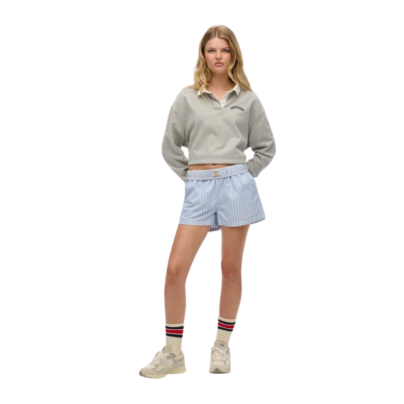Cotton Stripe Elastic Short - Broker Blue Stripe