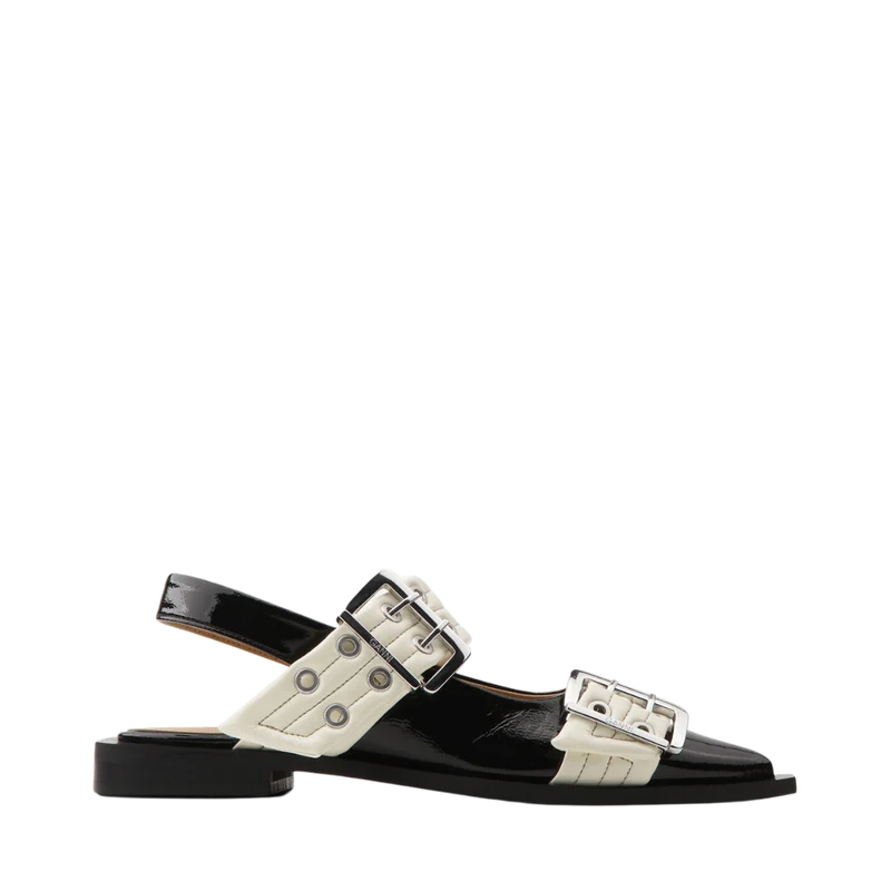 Feminine Buckle Ballerina Naplack Bicolor - Black/Egret