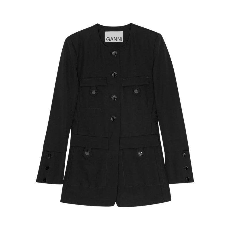 Light Twill Suiting Fitted Blazer - Black