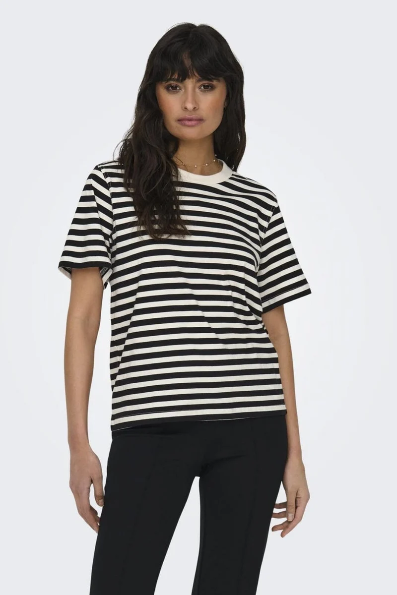 Only - Onllivina S/S Stripe Tee - 4022400 Cloud Dancer Black Stripes