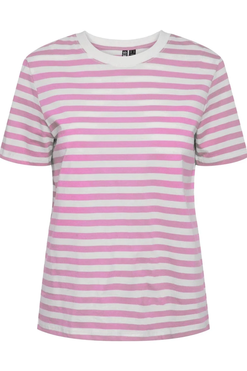 Pieces - Pcria Ss Tee Stripes - 4474679 Pastel Lavender Bright White