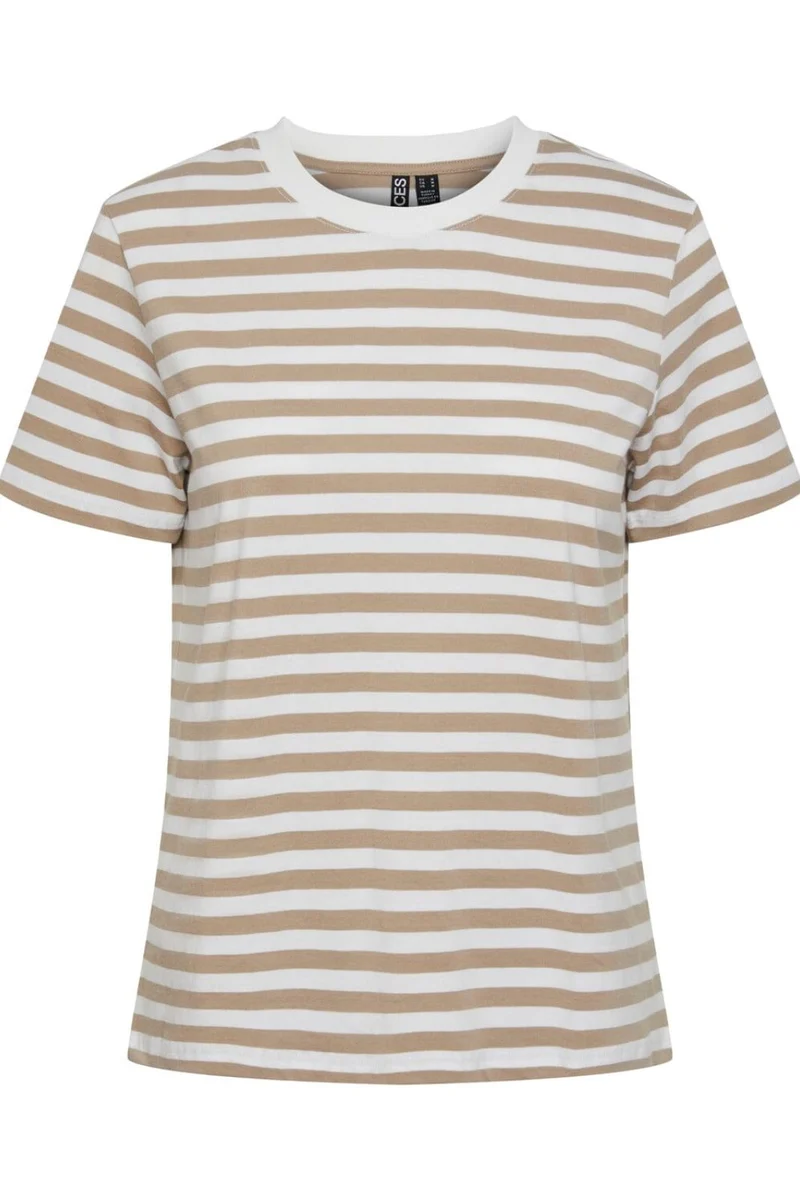 Pieces - Pcria Ss Tee Stripes - 4400579 Silver Mink Bright White