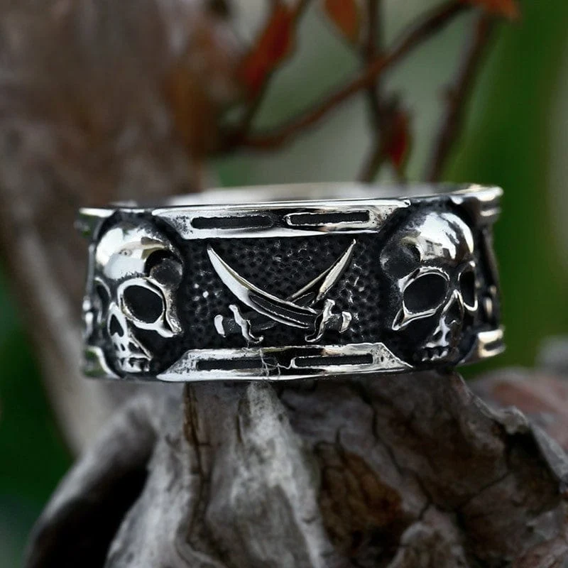 Punk Dubbel Scythe Skull Ring för män