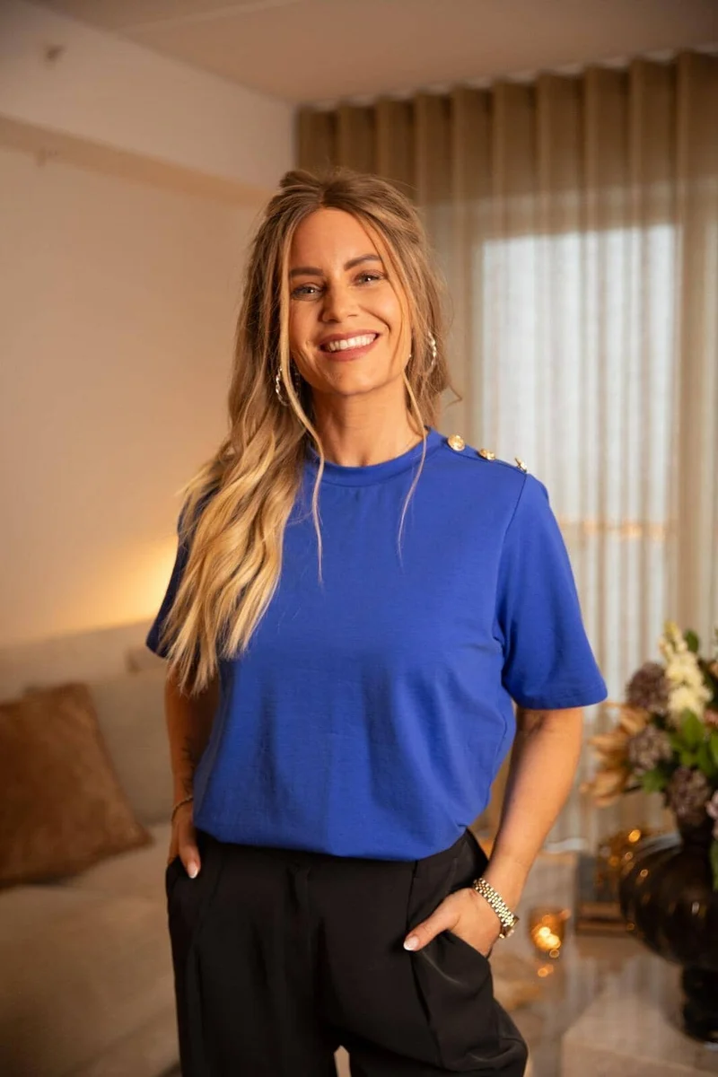 Valentin Studio - Gold Button Casual T-Shirt 162366 - 140 - Blue