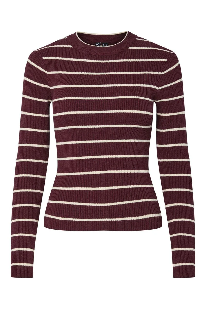 Pieces - Pcmira New Ls O-Neck Knit - 4803165 Tawny Port Birch Narrow