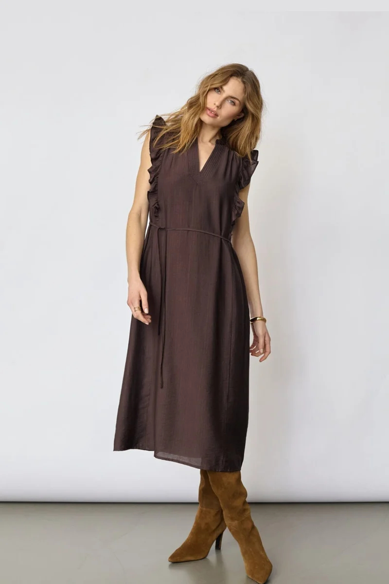 Co´Couture - Heracc Frill Ss V-Dress 46096 - 145 - Dark Brown