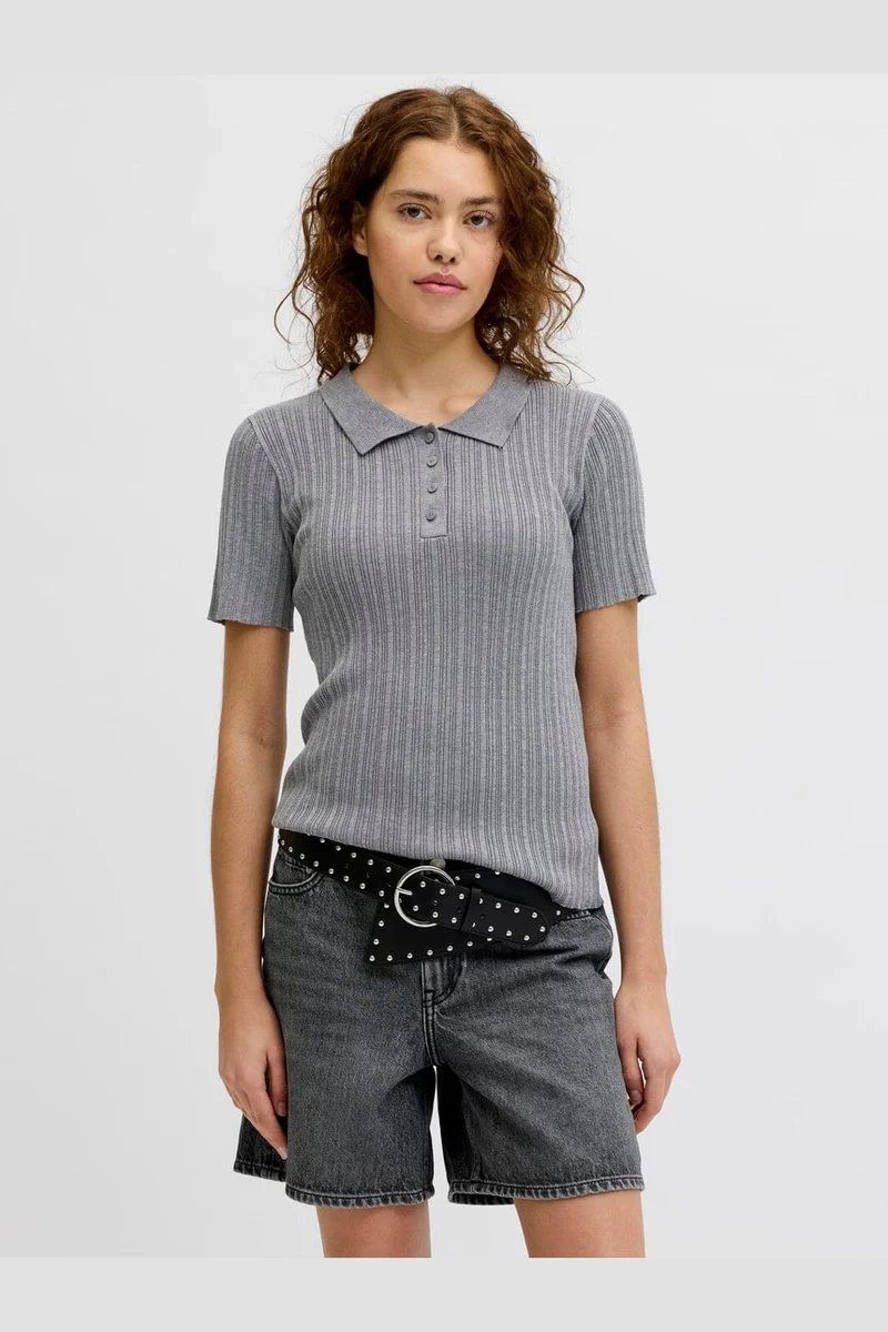 Jjxx - Jxhadley Tight Ss Polo Knit - 4916147 Medium Grey Melange