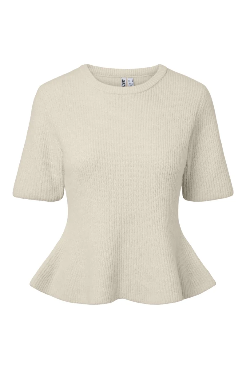 Pieces - Pcsilly Ss O-Neck Peplum Knit - 5171894 Birch Melange