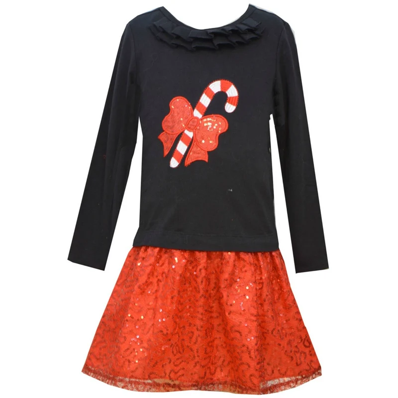 Bonnie Jean Little Girls Candy Cane Sequin Skirt Set