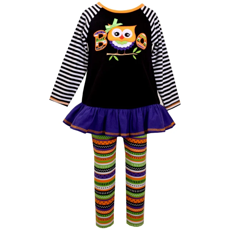 Bonnie Jean Little Girls Striped Boo Owl Halloween Pant Set