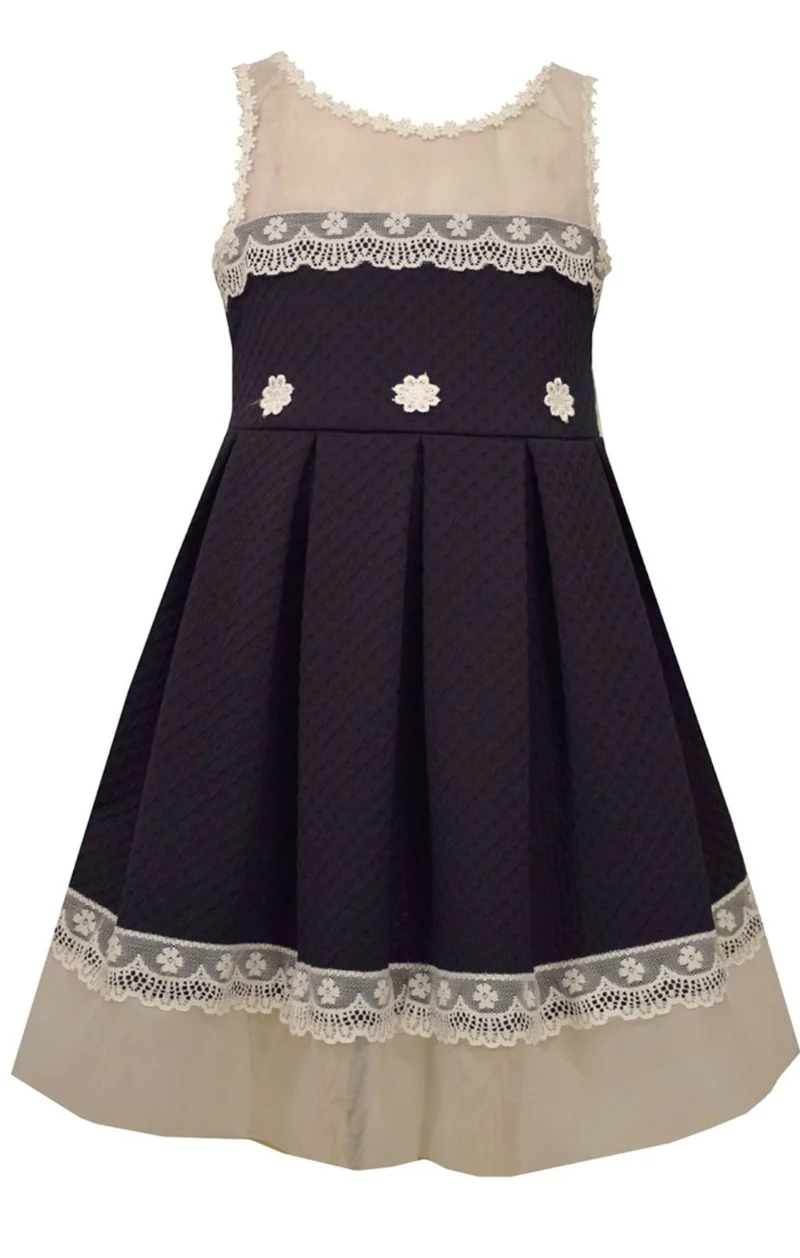 Bonnie Jean Girls' Knit to Lace Trimmed Lace Special Occasion Dress