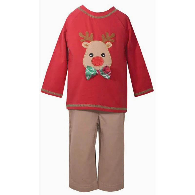 Bonnie Jean Boys Red Reindeer Boys Christmas Pant Set
