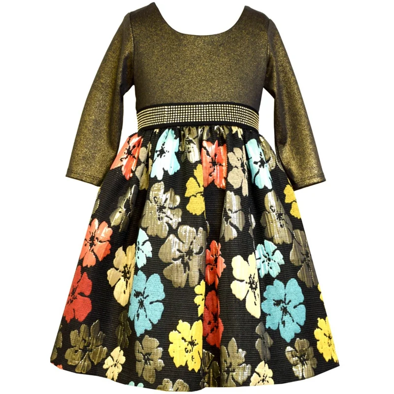 Bonnie Jean Big Girls Knit to Floral Gold Brocade Dress