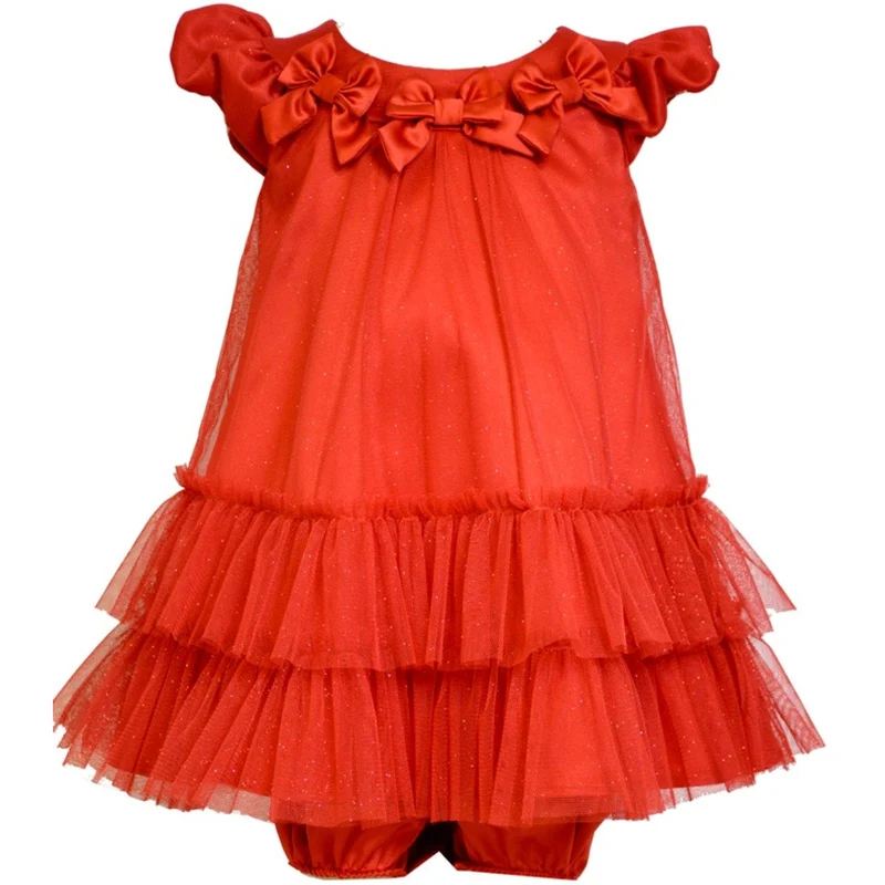Bonnie Jean Baby Girls Red Mesh Bow Dress