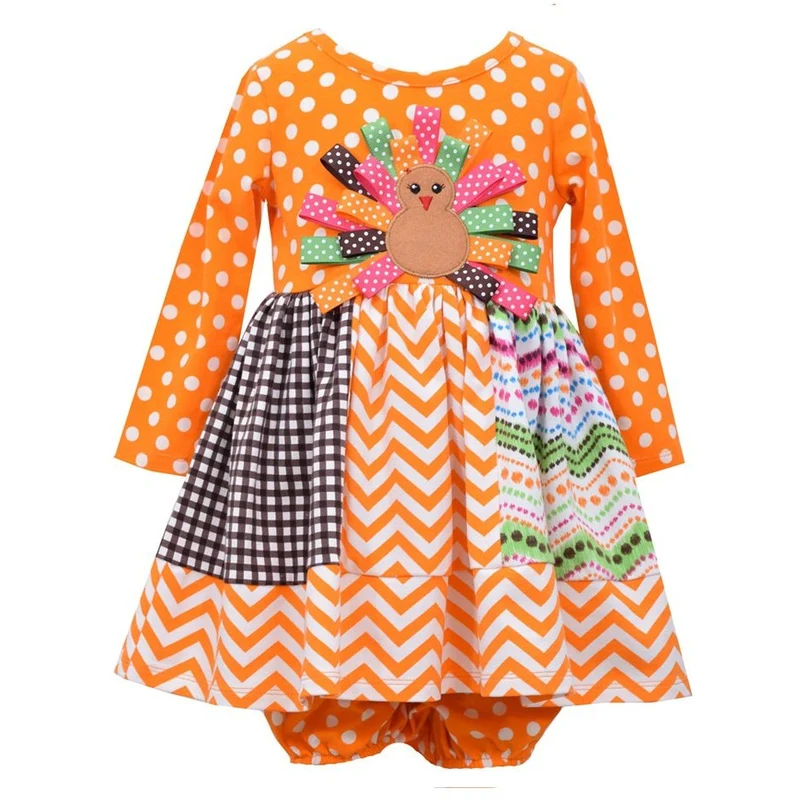 Bonnie Jean Baby-Girls Mix Panel Ribbon Turkey Dress