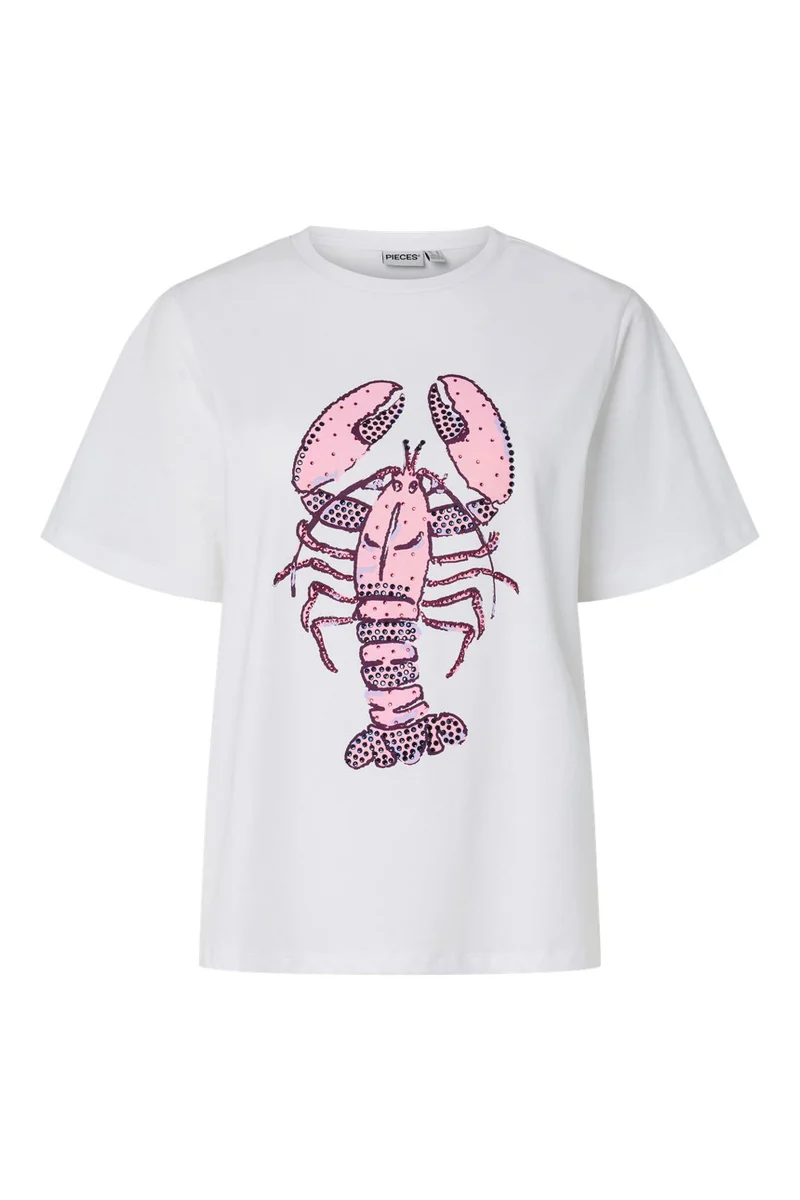 Pieces - Pcpop Ss Embelishment T-Shirt - 5079983 Bright White Lobster With Embelishment