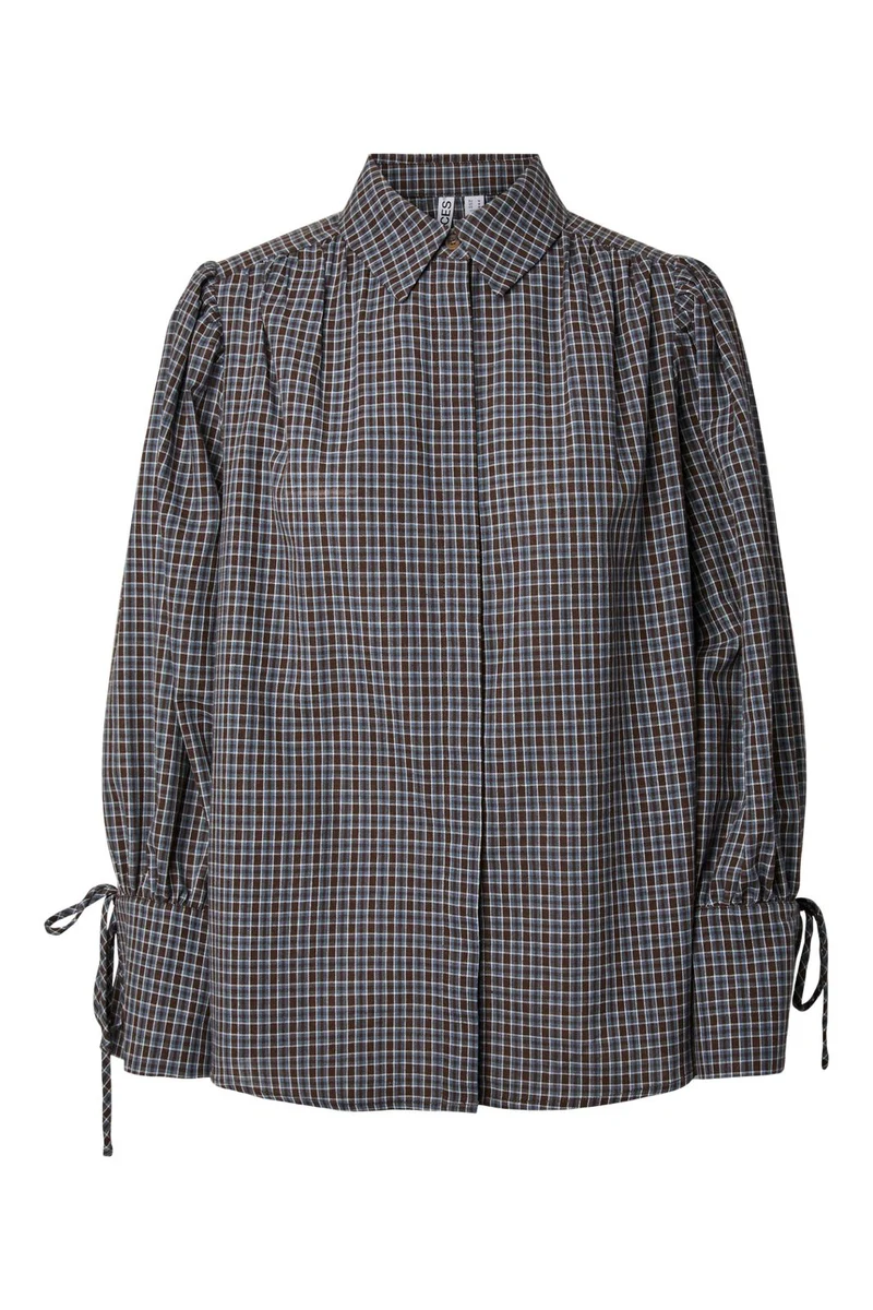 Pieces - Pcjune Ls Pleated Detail Shirt Wnv - 5162473 Cashmere Blue Hot Fudge