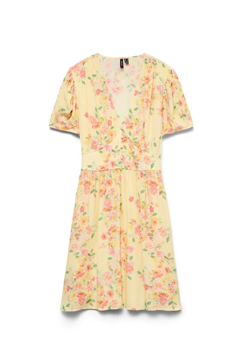 Vero Moda - Vmvilma Holy Ss Short Dress - 5035032 Golden Haze Holly