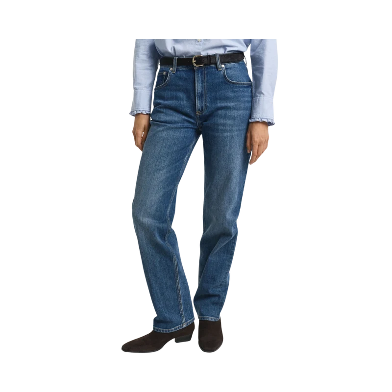 Straight Stretch Jeans - Mid Blue Broken In