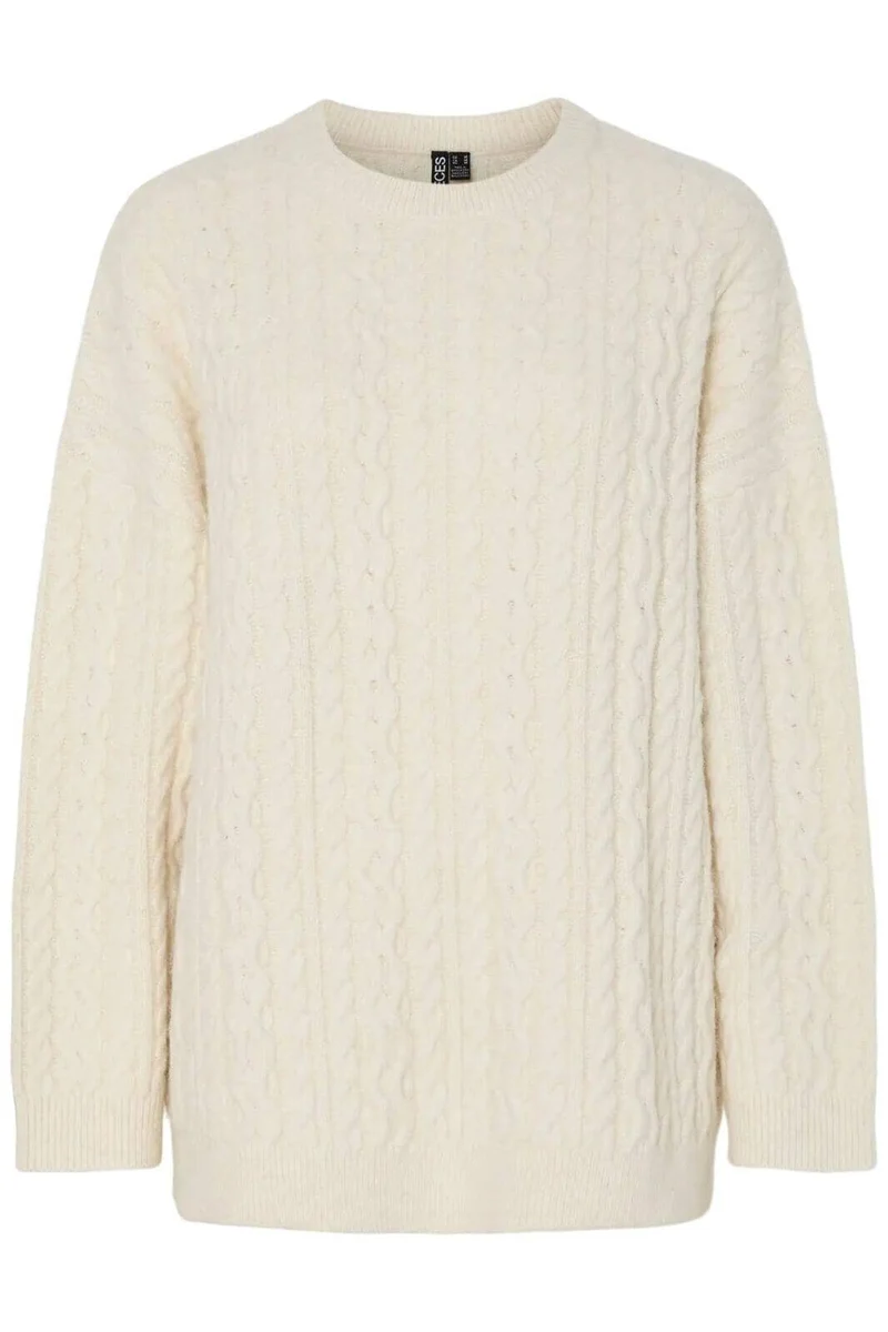 Pieces - Pcjisa Ls O-Neck Long Cabel Knit - 4813741 Birch