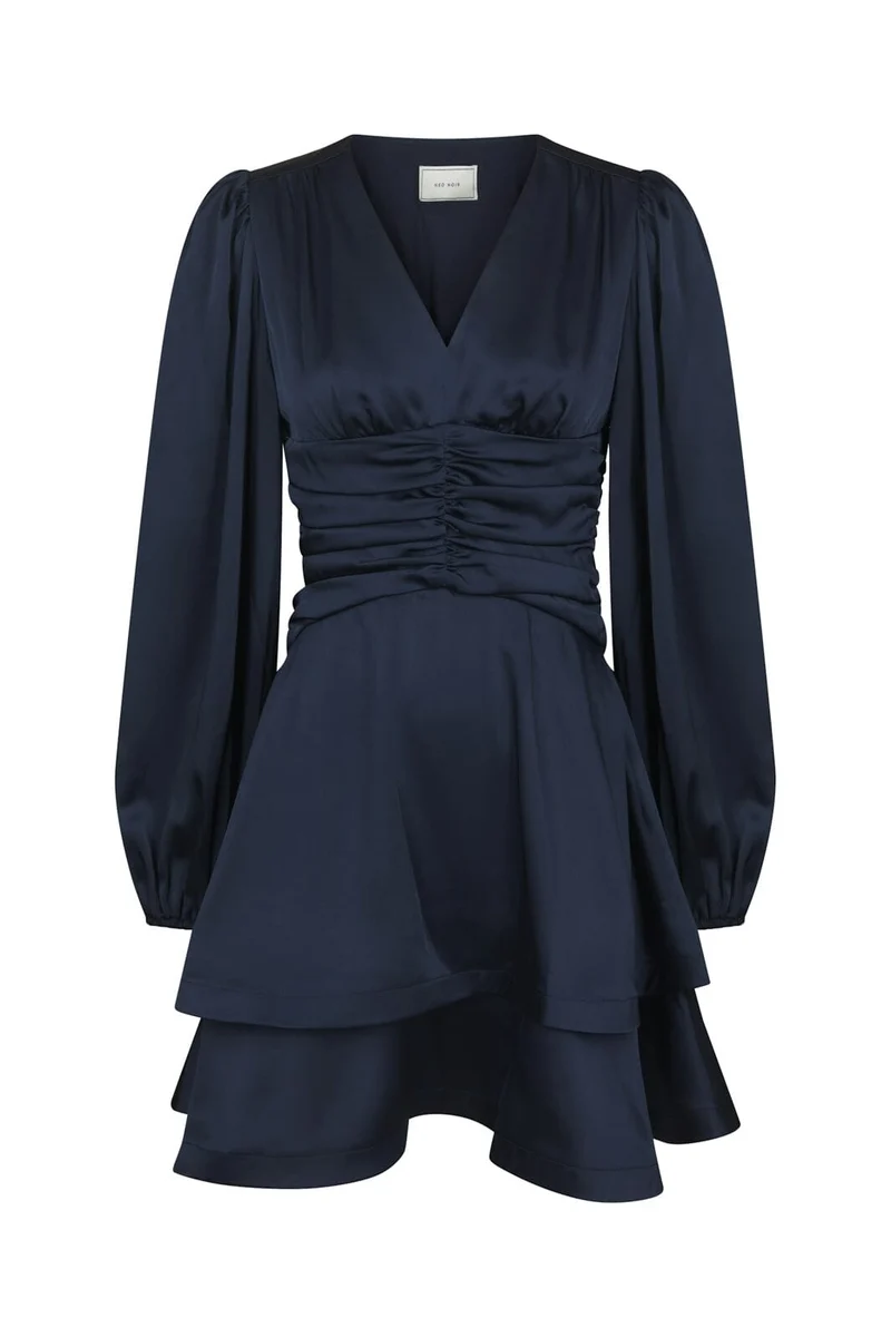 Neo Noir - Dionea Drapy Satin Dress 170722 - 141 - Navy