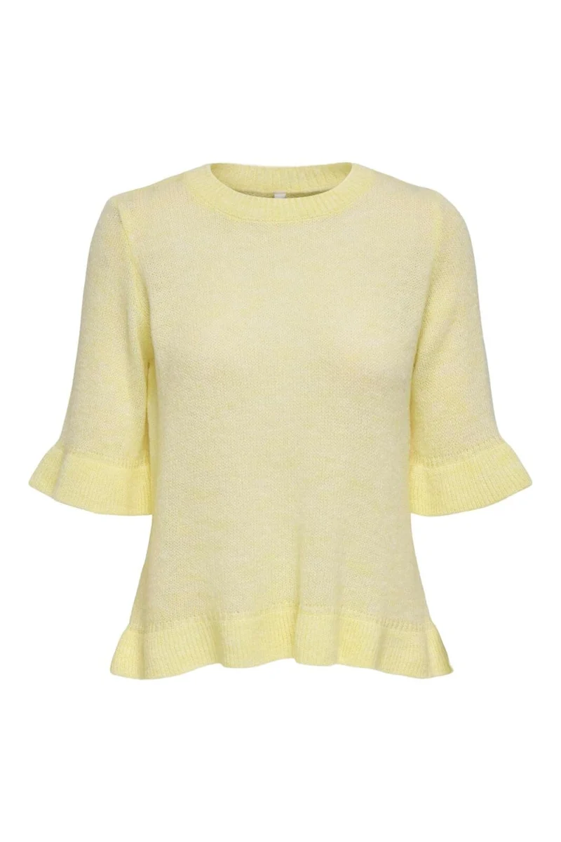 Only - Onlella Ss Frill O-Neck Knt - 4992505 Sunlight Melange